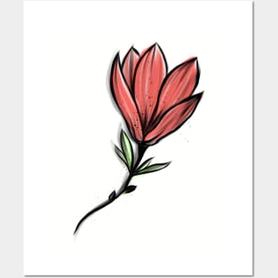 Red Magnolia Flower Watercolor art Posters and Art